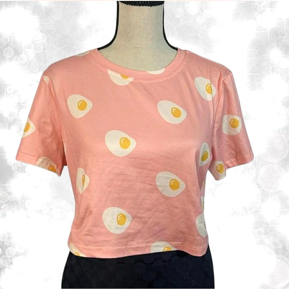 Pink Fried Egg Print Crop Top